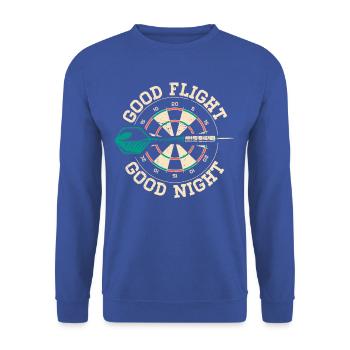 Darts Good Flight Night Motiv Tee - Unisex Pullover - Royalblau - Vorne - Alina (178cm) & Michal (187cm)