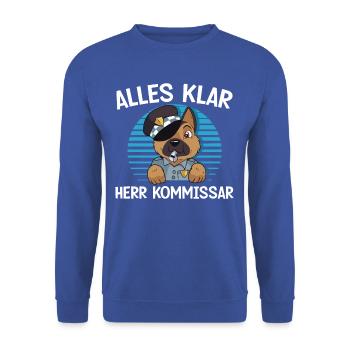 Retro 80er Polizei Humor Tee - Unisex Pullover - Royalblau - Vorne - Alina (178cm) & Michal (187cm)