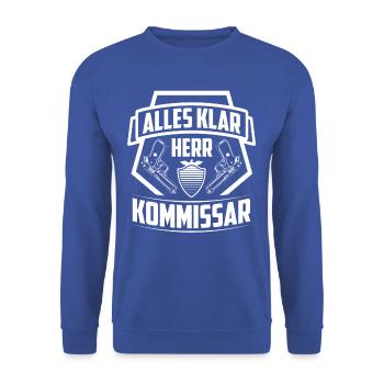 Retro 80er Polizei Humor Tee - Unisex Pullover - Royalblau - Vorne - Alina (178cm) & Michal (187cm)