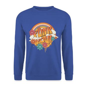 Funk You Vintage Music Tee - Unisex Pullover - Royalblau - Vorne - Alina (178cm) & Michal (187cm)