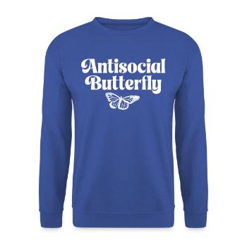 AntisocialFunny Antisocial Butterfly shirt - Unisex Sweatshirt - royal blue - Front - Alina (178cm) & Michal (187cm)