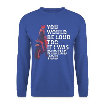 Freches Motorrad-t-shirt - Unisex Pullover - Royalblau - Vorne - Alina (178cm) & Michal (187cm)