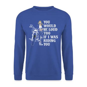 Freches Motorrad-t-shirt - Unisex Pullover - Royalblau - Vorne - Alina (178cm) & Michal (187cm)