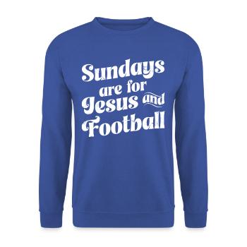 sunntaSunday t-shirt "jesus and football" - Unisex Sweatshirt - royal blue - Front - Alina (178cm) & Michal (187cm)