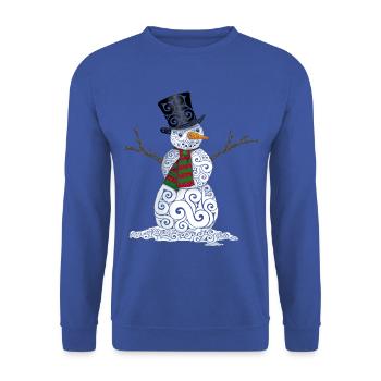 Glücklicher wirbelnder Schneemann - Unisex Pullover - Royalblau - Vorne - Alina (178cm) & Michal (187cm)