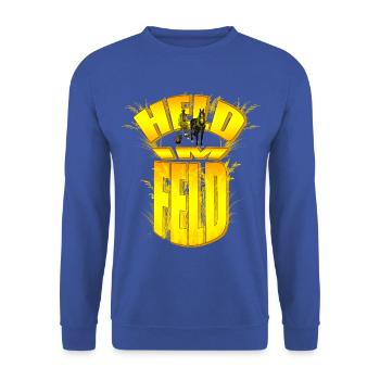 Held im Feld - Bauer Getreide Flug Pferd Ehrung - Unisex Pullover - Royalblau - Vorne - Alina (178cm) & Michal (187cm)