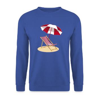 Liegestuhl am Strand und Sonnenschirm - Unisex Pullover - Royalblau - Vorne - Alina (178cm) & Michal (187cm)