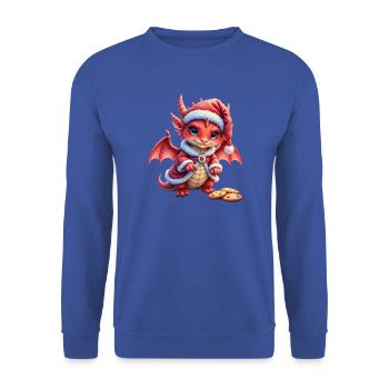 Plüschiger Weihnachtsdrache - Unisex Pullover - Royalblau - Vorne - Alina (178cm) & Michal (187cm)