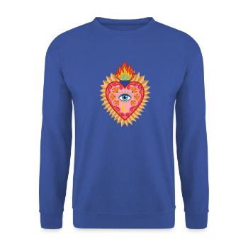 Sacred Mexican Heart Mystical Ex-Voto mit Cent Eye - Unisex Pullover - Royalblau - Vorne - Alina (178cm) & Michal (187cm)