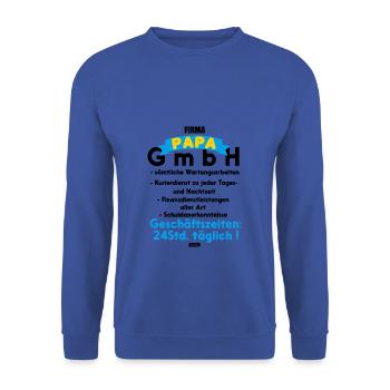 Papa GmbH 2 HARIZ Papa Fête des Pères Cadeau - Sweat-shirt Unisexe - bleu royal - Devant - Alina (178cm) & Michal (187cm)