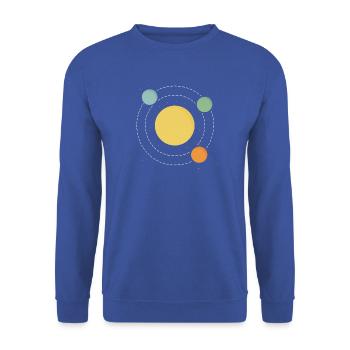 Sonnen-Orbit Abstrakt Druckdesign - Unisex Pullover - Royalblau - Vorne - Alina (178cm) & Michal (187cm)