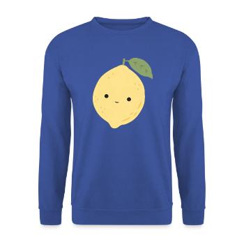 Leni Zitrone – Süßes Kawaii Frucht Design - Unisex Pullover - Royalblau - Vorne - Alina (178cm) & Michal (187cm)