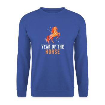 Chinesisches Neujahr des Pferdes 2026 - Unisex Pullover - Royalblau - Vorne - Alina (178cm) & Michal (187cm)