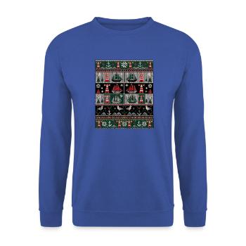 Weihnachten Seefahrer Strickdesign - Unisex Pullover - Royalblau - Vorne - Alina (178cm) & Michal (187cm)