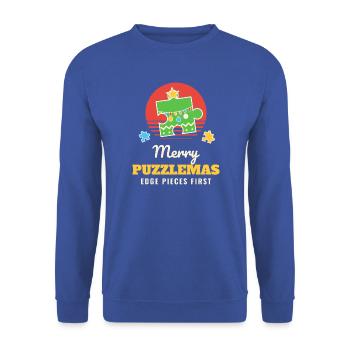Fröhliche Puzzlemas Lustiges Puzzlepuzzle Weihnachten - Unisex Pullover - Royalblau - Vorne - Alina (178cm) & Michal (187cm)