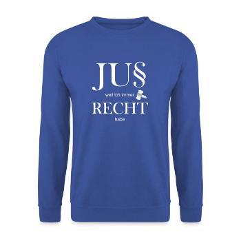 Jus - weil ich immer recht habe - Unisex Pullover - Royalblau - Vorne - Alina (178cm) & Michal (187cm)