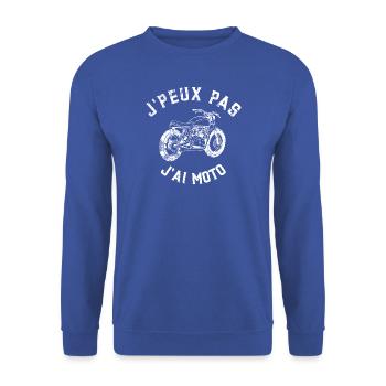 J'peux pas j'ai moto. Humour moto - Sweat-shirt Unisexe - bleu royal - Devant - Alina (178cm) & Michal (187cm)