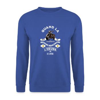 Homme humour moto apéro bière cadeau pour motard - Sweat-shirt Unisexe - bleu royal - Devant - Alina (178cm) & Michal (187cm)