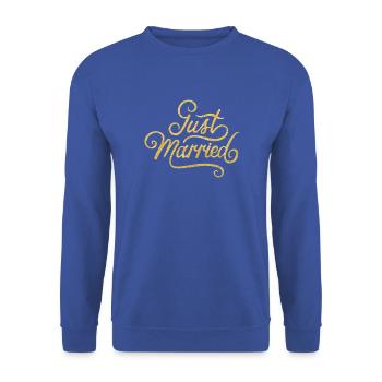 Jeunes mariés. Dis-le par la présente-Juste marié ! - Sweat-shirt Unisexe - bleu royal - Devant - Alina (178cm) & Michal (187cm)