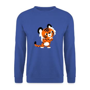 Wissbegieriger Tiger von Cheerful Madness!! - Unisex Pullover - Royalblau - Vorne - Alina (178cm) & Michal (187cm)