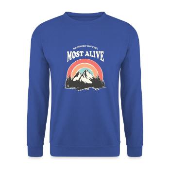 Go Where You Feel Most Alive, Retro Vintage 70s - Unisex Sweatshirt - royal blue - Front - Alina (178cm) & Michal (187cm)