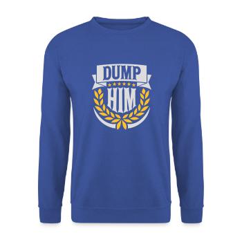 dump him Zitat Logo - Unisex Pullover - Royalblau - Vorne - Alina (178cm) & Michal (187cm)