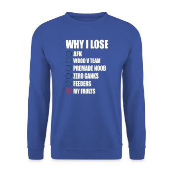 WARUM VERLIEREN TSHIRT - MERCH OF LEGENDS - Unisex Pullover - Royalblau - Vorne - Alina (178cm) & Michal (187cm)