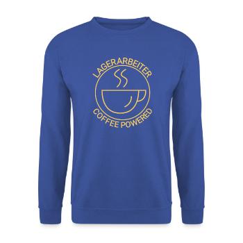 Lagerarbeiter Coffee Powered - Unisex Pullover - Royalblau - Vorne - Alina (178cm) & Michal (187cm)