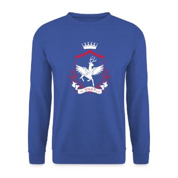 Geflügeltes Reh – edles Wappentier Wald - Unisex Pullover - Royalblau - Vorne - Alina (178cm) & Michal (187cm)