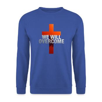 Cross-Design werden wir überwinden - Unisex Pullover - Royalblau - Vorne - Alina (178cm) & Michal (187cm)