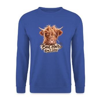 Bad hair don't care - Highland - Unisex Pullover - Royalblau - Vorne - Alina (178cm) & Michal (187cm)