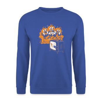 Kürbisse schauen einen Horrorfilm - Unisex Pullover - Royalblau - Vorne - Alina (178cm) & Michal (187cm)