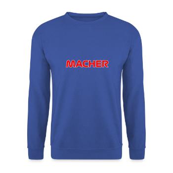 MACHER MOTIV - COLLE MALLE BIERKÖNIG AUFSCHRIFT - Unisex Pullover - Royalblau - Vorne - Alina (178cm) & Michal (187cm)