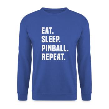 Eat Sleep Pinball Repeat Flipperautomat Slogan - Unisex Sweatshirt - royal blue - Front - Alina (178cm) & Michal (187cm)