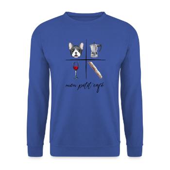 mon petit café - Unisex Pullover - Royalblau - Vorne - Alina (178cm) & Michal (187cm)