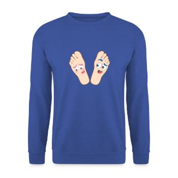 Kindershirt flirtende Füße Shirtmotiv lustige Füße - Unisex Pullover - Royalblau - Vorne - Alina (178cm) & Michal (187cm)