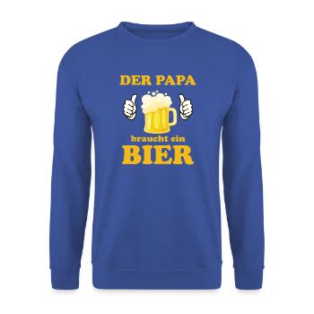 Der PAPA braucht ein Bier, zum Grillen Gartenparty - Unisex Pullover - Royalblau - Vorne - Alina (178cm) & Michal (187cm)