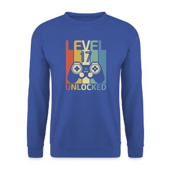 Level 17 freigeschaltet Lustiger Videospieler 17. Geburtstag - Unisex Pullover - Royalblau - Vorne - Alina (178cm) & Michal (187cm)