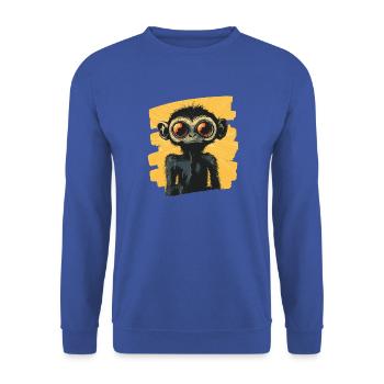 Spinnenaffe Retro - Unisex Pullover - Royalblau - Vorne - Alina (178cm) & Michal (187cm)