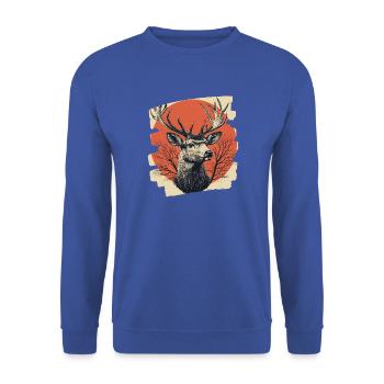 Hirsch mit Geweih - Unisex Pullover - Royalblau - Vorne - Alina (178cm) & Michal (187cm)