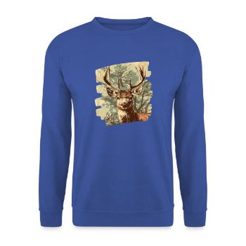 Hirsch mit Geweih - Unisex Pullover - Royalblau - Vorne - Alina (178cm) & Michal (187cm)