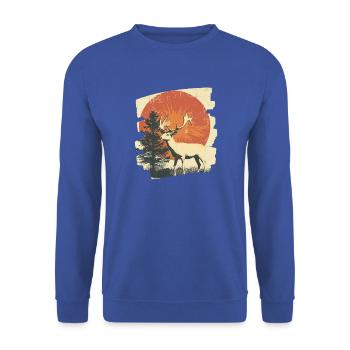 Hirsch mit Geweih - Unisex Pullover - Royalblau - Vorne - Alina (178cm) & Michal (187cm)