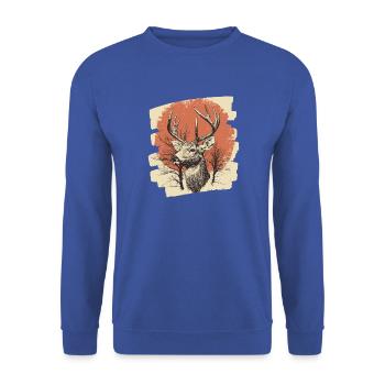 Hirsch mit Geweih - Unisex Pullover - Royalblau - Vorne - Alina (178cm) & Michal (187cm)