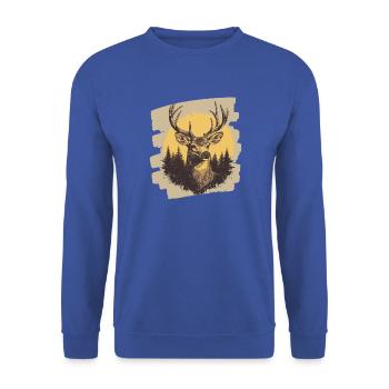 Hirsch mit Geweih - Unisex Pullover - Royalblau - Vorne - Alina (178cm) & Michal (187cm)