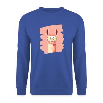 Lama Alpaka Beauty Selfcare Maske - Unisex Pullover - Royalblau - Vorne - Alina (178cm) & Michal (187cm)
