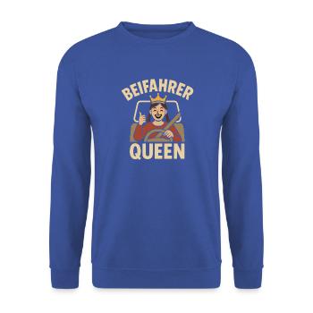 Beifahrer Königin Design - Unisex Pullover - Royalblau - Vorne - Alina (178cm) & Michal (187cm)
