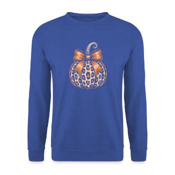 Leopard Print Kürbis mit Schleife - Unisex Pullover - Royalblau - Vorne - Alina (178cm) & Michal (187cm)