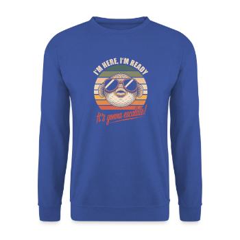 Kugelfisch Bin Da Kann Los Gehen Es Eskaliert Eh - Unisex Pullover - Royalblau - Vorne - Alina (178cm) & Michal (187cm)