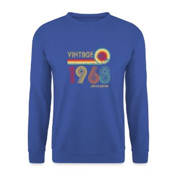 Vintage-Retro-Design im Stil der 70er - Unisex Pullover - Royalblau - Vorne - Alina (178cm) & Michal (187cm)