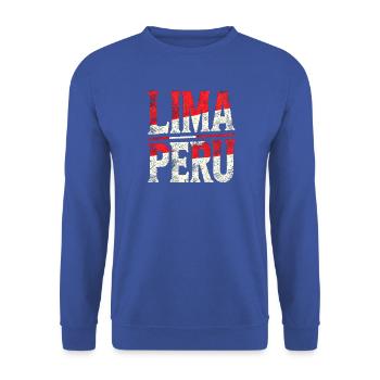 Lima Peru Retro Schriftzug - Unisex Pullover - Royalblau - Vorne - Alina (178cm) & Michal (187cm)